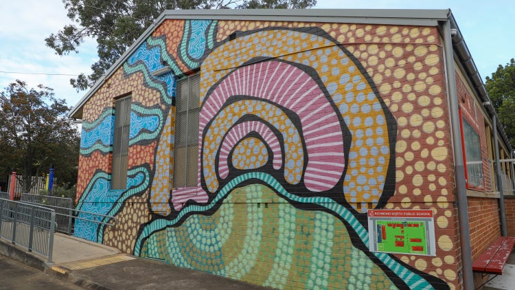 Aboriginal mural on side of office building