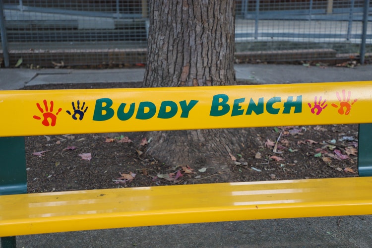 Bench seat with sign saying Buddy Bench